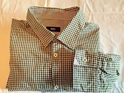 Camisa social Boss Hugo Boss Black Label Jenno ajuste regular xadrez verde tamanho 16-A6 - Imagem 1 de 4