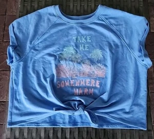 Old Navy Cropped Women XL Graphic Loose Fit Tie-Hem Short-Sleeve Sweatshirt Soft - Picture 1 of 7