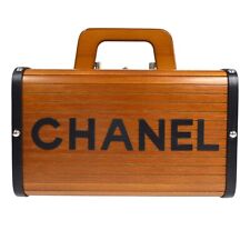 CHANEL CC Logos Vanity Handbag Box Brown Black Wooden 24989