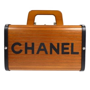 CHANEL CC Logos Vanity Handbag Box Brown Black Wooden 24989 - Picture 1 of 10