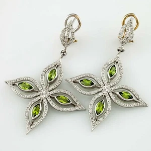 Beautiful Peridot and Diamond Star Dangle Earrings in Platinum TCW = 1.00 cts - Picture 1 of 8