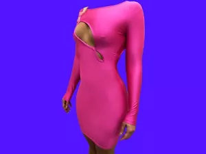 Women’s Cut-Out Bodycon Dress: Unique, CUSTOM Design|Fuchsia|Long Sleeve| Small - Picture 1 of 4