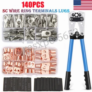 140PCS Copper Lugs Ring Terminals Bare Battery Welding Crimp Wire Connectors Kit - Picture 1 of 17