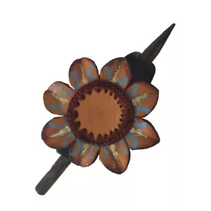 Vtg 1970-80s Leather Hair Piece Artisanal Flower Floral Handmade Painted Glitter - Picture 1 of 2
