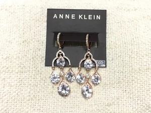 New Anne Klein Cocktail Hour Rose Gold-Tone Crystal Chandelier Earrings - Picture 1 of 3