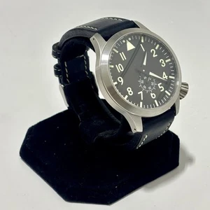Maratac Pilot Automatic Watch Large 46mm Men’s Saphire Crystal SS BLACK LEATHER - Picture 1 of 10
