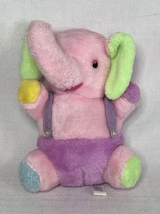 Vintage Happy Mates Stuffed Elephant Rainbow Pink Purple 1980’s Retro Plush HOLE - Picture 1 of 9
