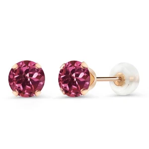 10K Rose Gold Pink Tourmaline Stud Earrings | 1.00 Cttw | 5MM | Gemstone - Picture 1 of 4