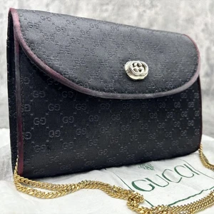 GUCCI Borsa a tracolla vintage catena pelle tela nero oro unisex piccola - Foto 1 di 24