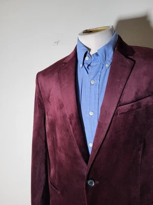 42R J Ferrar Burgundy Wine Red velvet Dinner Blazer Jacket Coat - Image 1 of 4