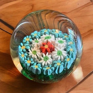 Vintage Murano Italy Millefiori 3" Glass Paper Weight Floral Paperweight - Picture 1 of 6