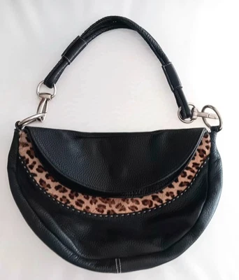 Bolso de hombro vintage CARLA MANCINI imitación leopardo italiano de cuero negro  Foto 1 de 4