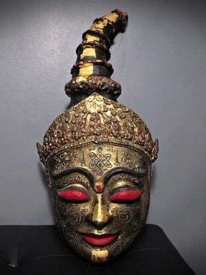 Rare Thai Occult Ngang Mask Taa Daeng, Red Eyes, Yant Inscription, Khmer Magic - Image 1 of 4