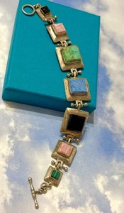 "Brazalete de plata esterlina de varias piedras turquesa sodalita malaquita 925 de colección 7,5""" - Imagen 1 de 3