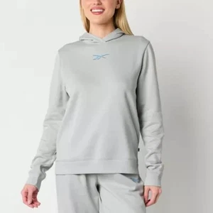 New Reebok Logo Fleece Long-Sleeve Hoodie Women's Grey Gray Size M - Picture 1 of 5