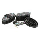 Brush Grooming Kit Horse Pony Black With Stars 5 Pieces Brushes Hoof Pick