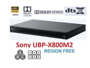 LECTEUR DVD BLU-RAY GRATUIT SONY UBP-X800M2 4K UHD TOUTE RÉGION ZONE A, B,C & DVD : 0-9, - Photo 1/2