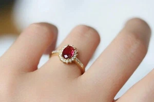 2,36 ct natürlicher roter Rubin & Diamant Jahrestag Braut Ring 14 K massives Gelbgold - Bild 1 von 10