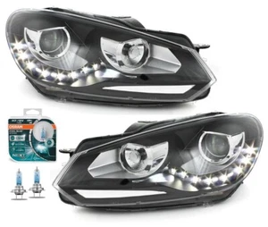 Tagfahrlicht Scheinwerfer für VW Golf 6 VI 08-13 schwarz mit Osram H7 Cool Blue - Bild 1 von 6