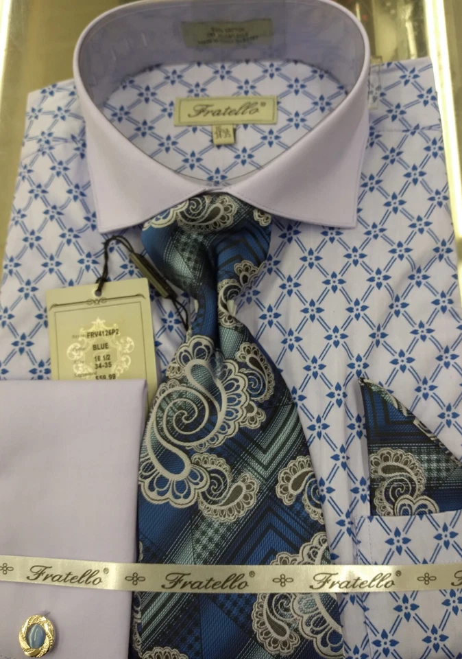 Hermosas camisas de vestir para hombre con corbata, pañuelo y gemelos Foto 1 de 1