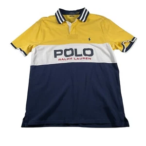 Polo Ralph Lauren Colorblock Shirt XL Custom Fit Slim Spell Out Grafica Uomo - Foto 1 di 16