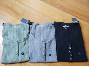 NWT Hollister Henley Short Sleeve Tee Top 4 Colors Avail Large - Picture 1 of 2