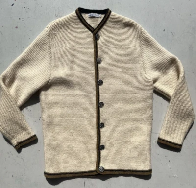 Men's Vintage Handarbeit Cardigan Sweater Multicolor M Germany 60s Grandpa Knit - Image 1 of 4