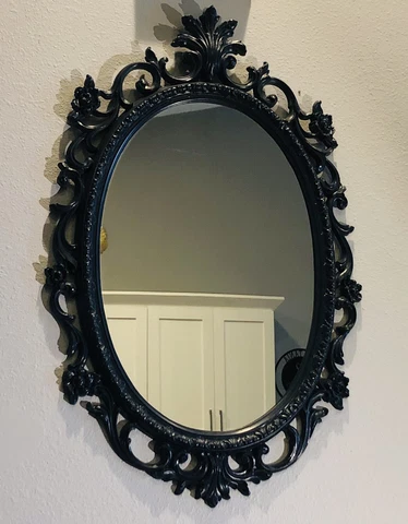 Rare Black Burwood Products Ornate Filigree Italian Oval Leaf Wall Mirror Cover