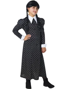 Girl's Costume Size Med 7/8 WEDNESDAY ADDAMS Black Collared DRESS, BRAND NEW - Picture 1 of 8