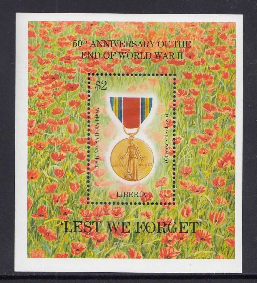 Libéria $2 Para Não Esquecer o Fim da Guerra Aniversário Militar - Mini Folha - MUH - Imagem 1 de 1