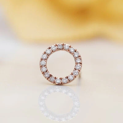14k Rose Diamond Circle Stud Earring/Dainty Diamond Stud Earrings/Round Earrings - Image 1 of 4