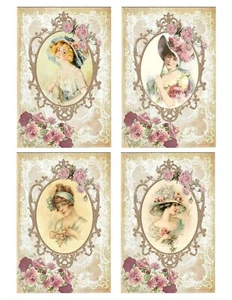 Handarbeit Vintage Shabby Chic Damen #1 Collage 8x10 Handarbeit Baumwolle Stoff Block - Bild 1 von 1