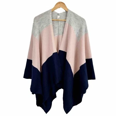 Wrap Poncho Knit Cape  Sweater Color Block Arm Holes O/S - Image 1 of 4