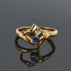 18ct Solid Yellow Gold Hallmarked Natural Sapphire Genuine Diamond Ring Vintage