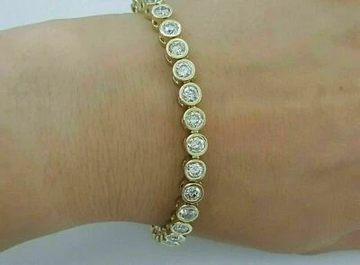 Brazalete redondo brillante creado en laboratorio con diamantes de oro amarillo de 14 quilates sobre tenis de 7,5" Foto 1 de 4