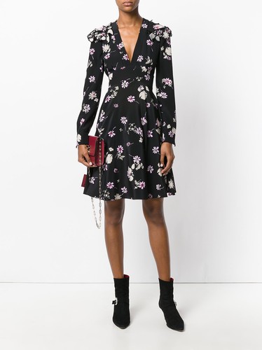 Abito donna Valentino nero in seta stampa floreale nuovo con etichetta taglia 8 $4980