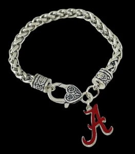 Pulsera de plata tejida con broche colgante con dije escolar - Imagen 1 de 2