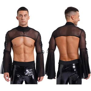 Herren Clubwear Bolero Shrugs Shrug Tops Netz Langarm Punk bauchfreies Oberteil durchsichtig - Bild 1 von 24