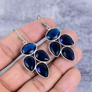 Blauer Saphir Edelstein Schmuck 925 Sterling Silber Ohrhänger Geschenk für Sie - Bild 1 von 4
