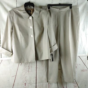 Giorgio Saint' Angelo Plus Sz 24W Tan/White Striped Lined 2pc Pants Suit 40x29.5 - Picture 1 of 24