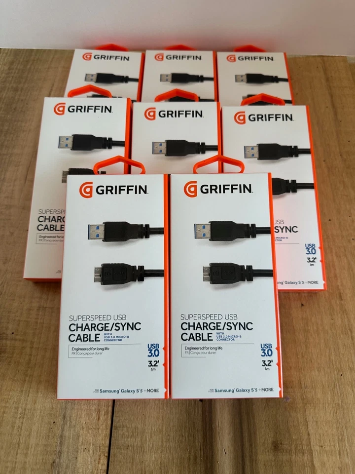 Lote de 8 cables de carga/sincronización Griffin USB 3.0 Micro-B para Samsung Galaxy Note 3/S5 Foto 1 de 3