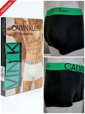 CALVIN KLEIN STATEMENT 1981 BOXER TRUNK BLACK ZEN GREEN WAISTBAND SIZE M RRP £26 - Image 1 of 4