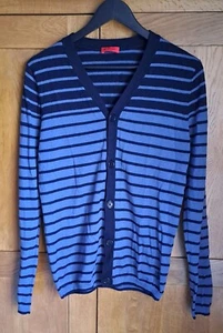 Vintage PRINGLE Men's S Blue Striped 100% Merino Wool Button Cardigan - Picture 1 of 5