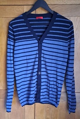 Vintage PRINGLE Men's S Blue Striped 100% Merino Wool Button Cardigan - Image 1 of 4