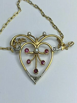 collier Ancien 19 Ème or 18 carats Rubis Diamants En Rose - Photo 1/4