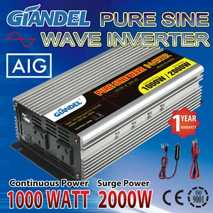 Giandel Power Inverter 12V-240V 1000W/2000W Pure Sine Wave USB Caravan Camping - Picture 1 of 8