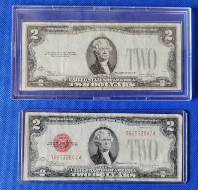 RARE 1928 SERIES $2 BILL "NO SERIAL NUMBER/NO RED SEAL  WITH 2ND $2 BILL 1928. - Image 1 of 4