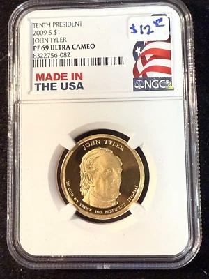 2009 S JOHN TYLER TENTH PRESIDENT OF THE U.S. ONE DOLLAR NGC PF69 ULTRA CAMEO - Image 1 of 4