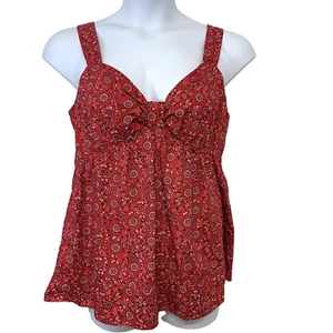 Nick Sarah Tank 1X Y2K Babydoll Red Print Western Boho Beach Retro Vacation - Picture 1 of 9