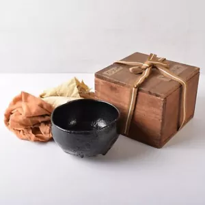 Tea Bowl Raku Kichizaemon Ryonyu Black Raku Chawan w/Box Tea Ceremony Utensils - Picture 1 of 18